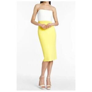 Amanda Uprichard Arie Dress Strapless Two Tone Midi Bodycon Yellow Size Large